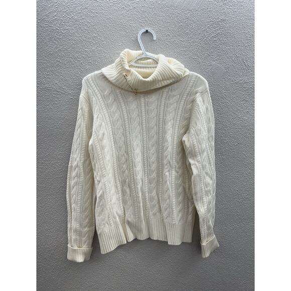 Bloomingdales Womens Sweater Size Medium Ivory Cashmere Cable Knit Turtleneck - Picture 1 of 10